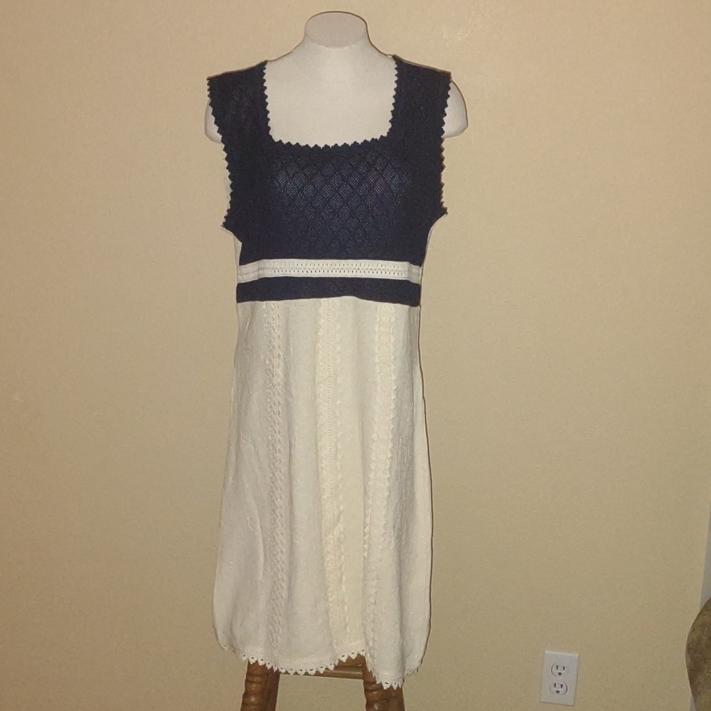 TUMI Navy/Cream 100%Cotton Knit Sleeveless Dress Size XL